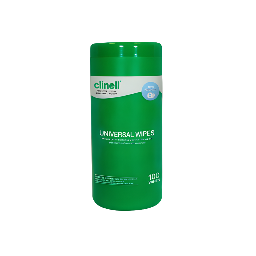 Clinell Universal Disinfectant Wipes tub of 100 for cleaning and disinfecting surfaces killing bacteria viruses and germs in healthcare settings