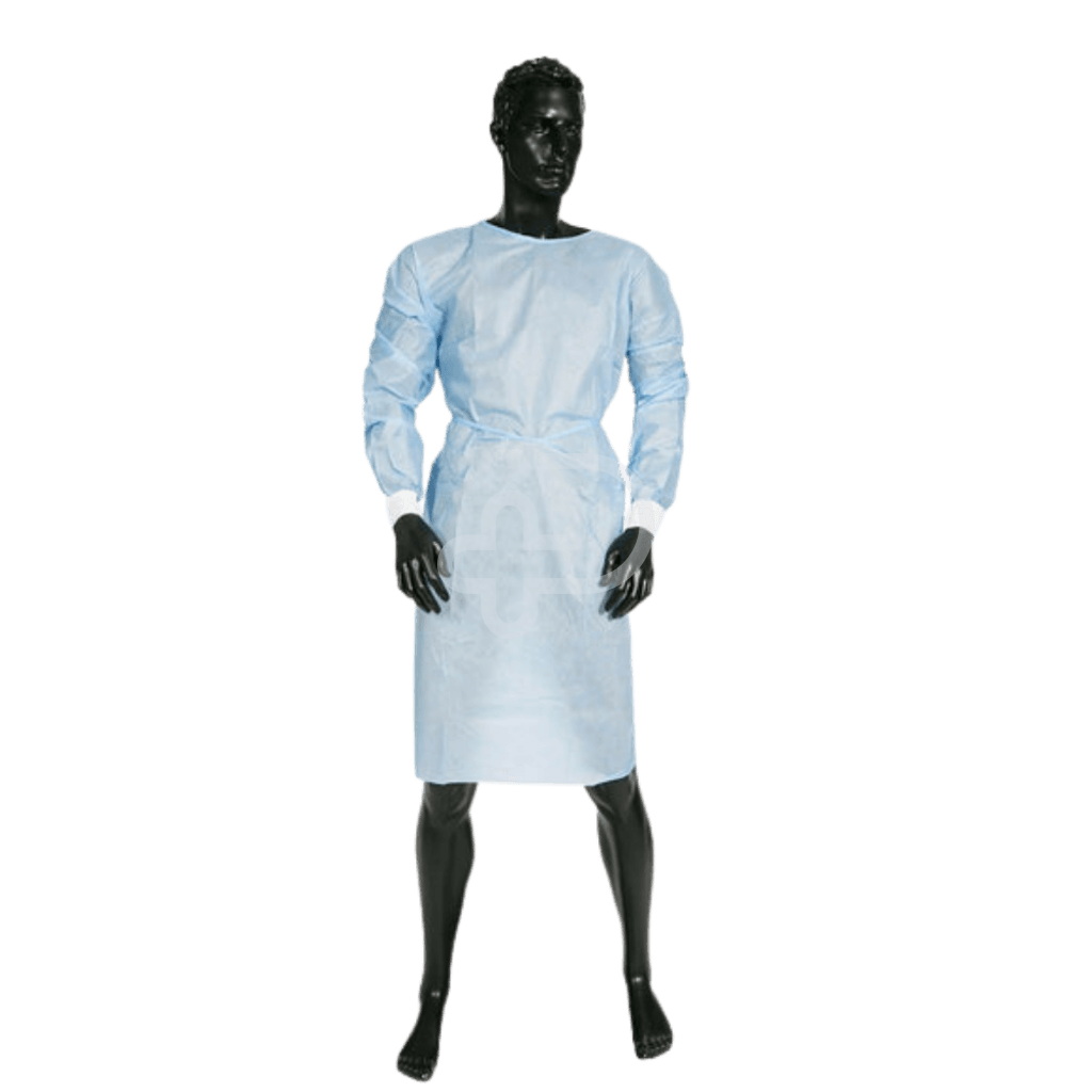 Clinical Level 3 AAMI Blue Non-Sterile Impervious Isolation Gown Velcro Knitted Cuffs Oversize