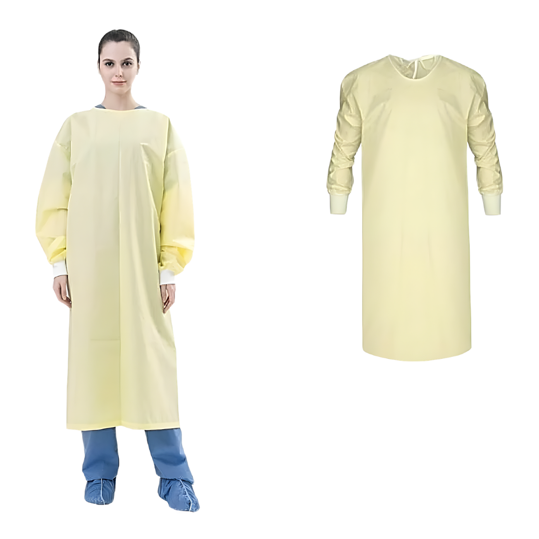 Clinical Level 3 AAMI Non-Sterile Impervious Isolation Gown Oversize with elastic cuffs, providing secure infection control protection for healthcare use.