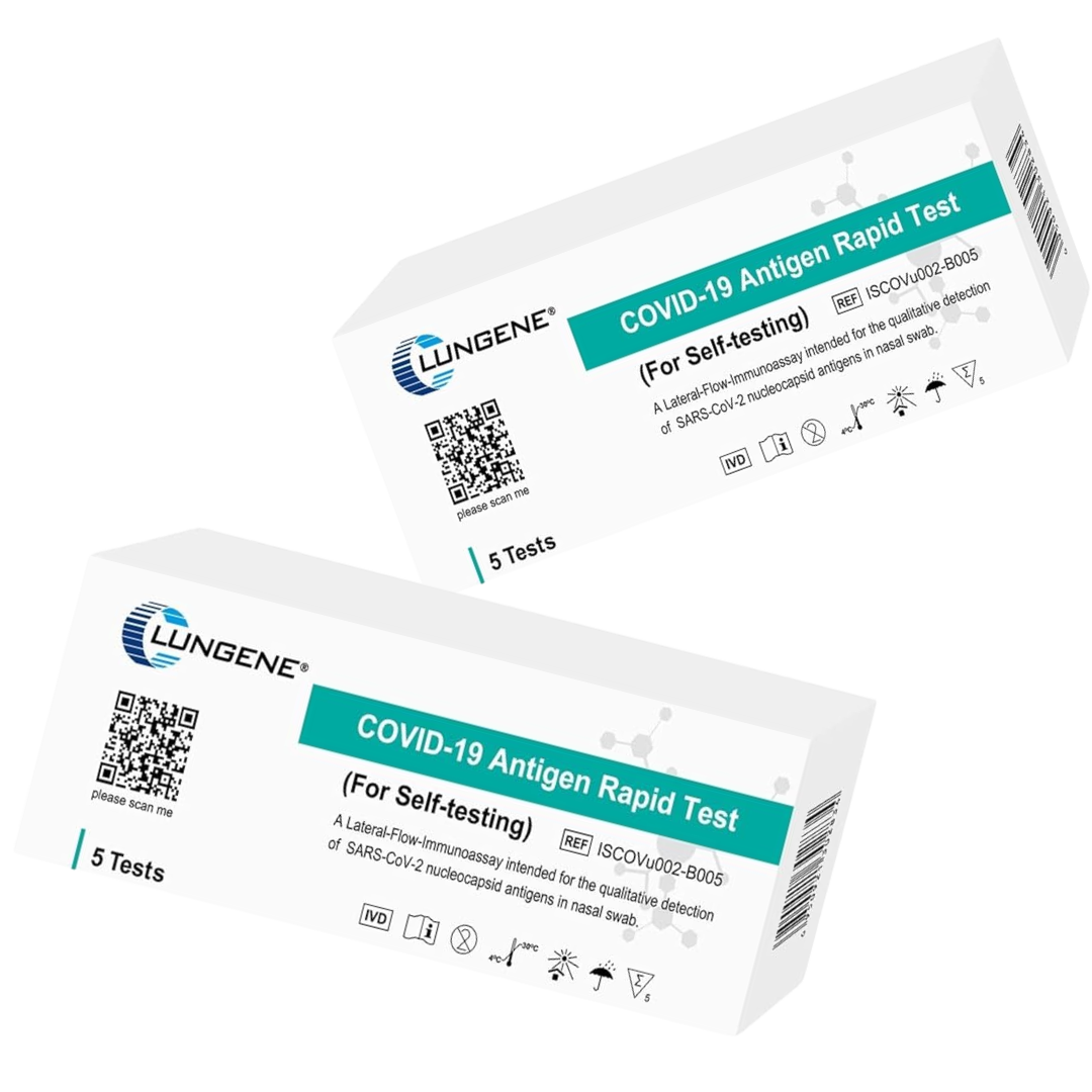 Clungene Novel COVID-19 Rapid Antigen Test Kit Self Testing Nasal Swab Kit - 5 Tests Per Double Bxx 