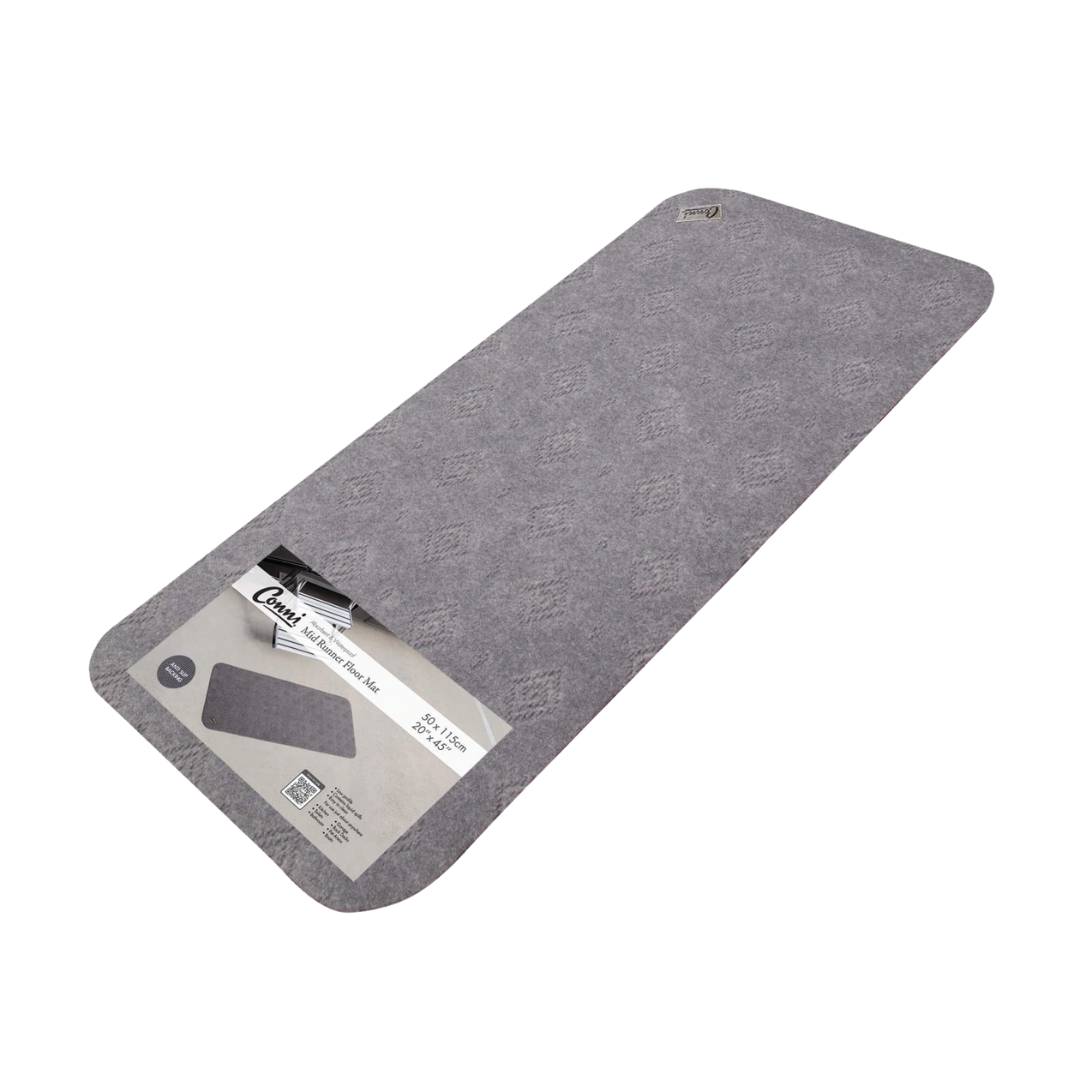 Conni Floor Mat Mid Runner Grey – Absorbent, waterproof, anti-slip mat for hallways, bathrooms, and narrow spaces.