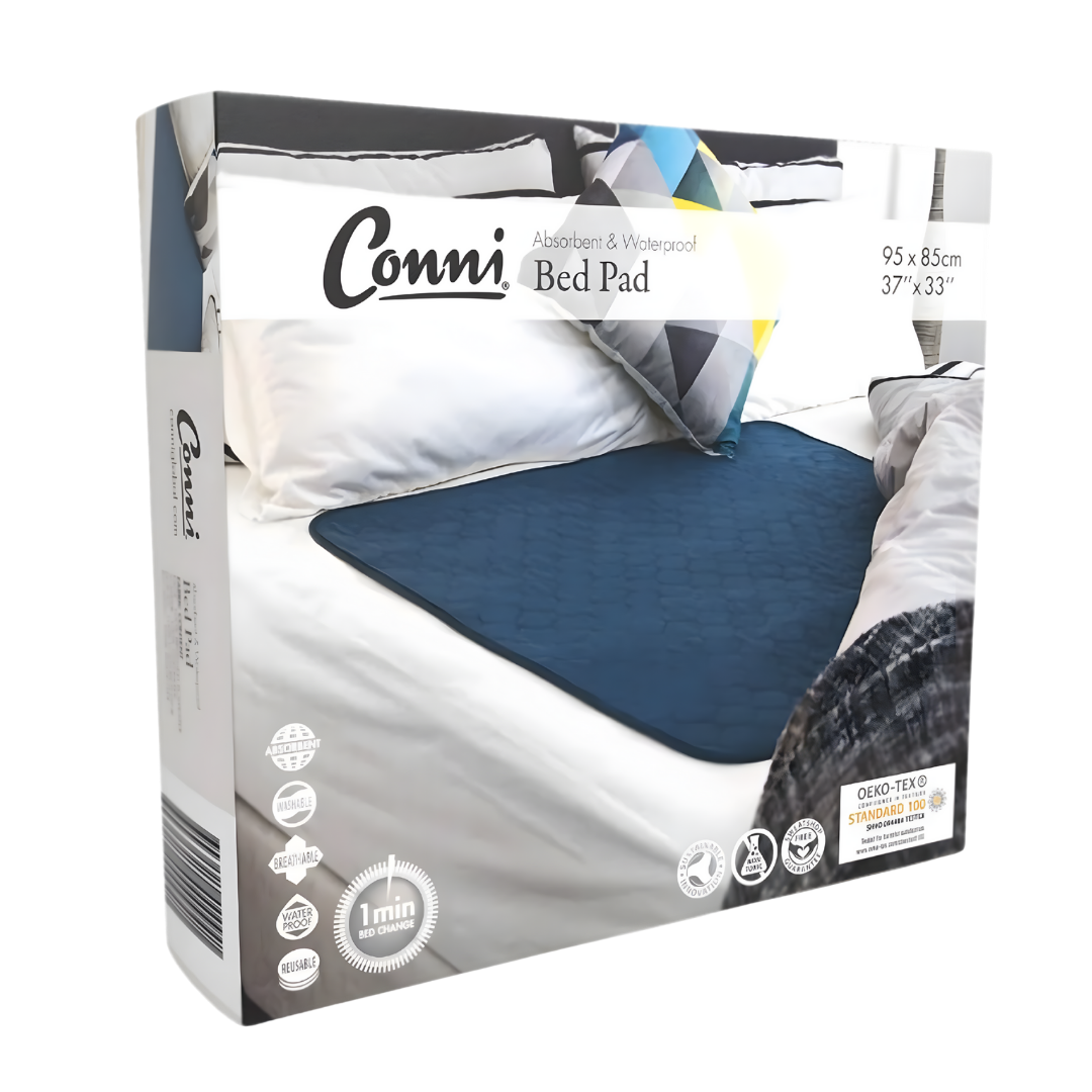Conni Bed Pad Teal Blue Standard variant, reusable washable continence aid offering bedding protection with soft absorbent teal fabric.