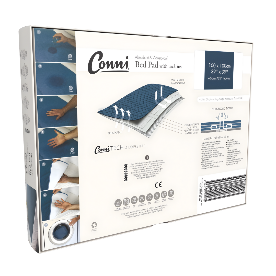 Conni Bed Pad Teal Blue Standard variant, reusable washable continence aid offering bedding protection with soft absorbent teal fabric.