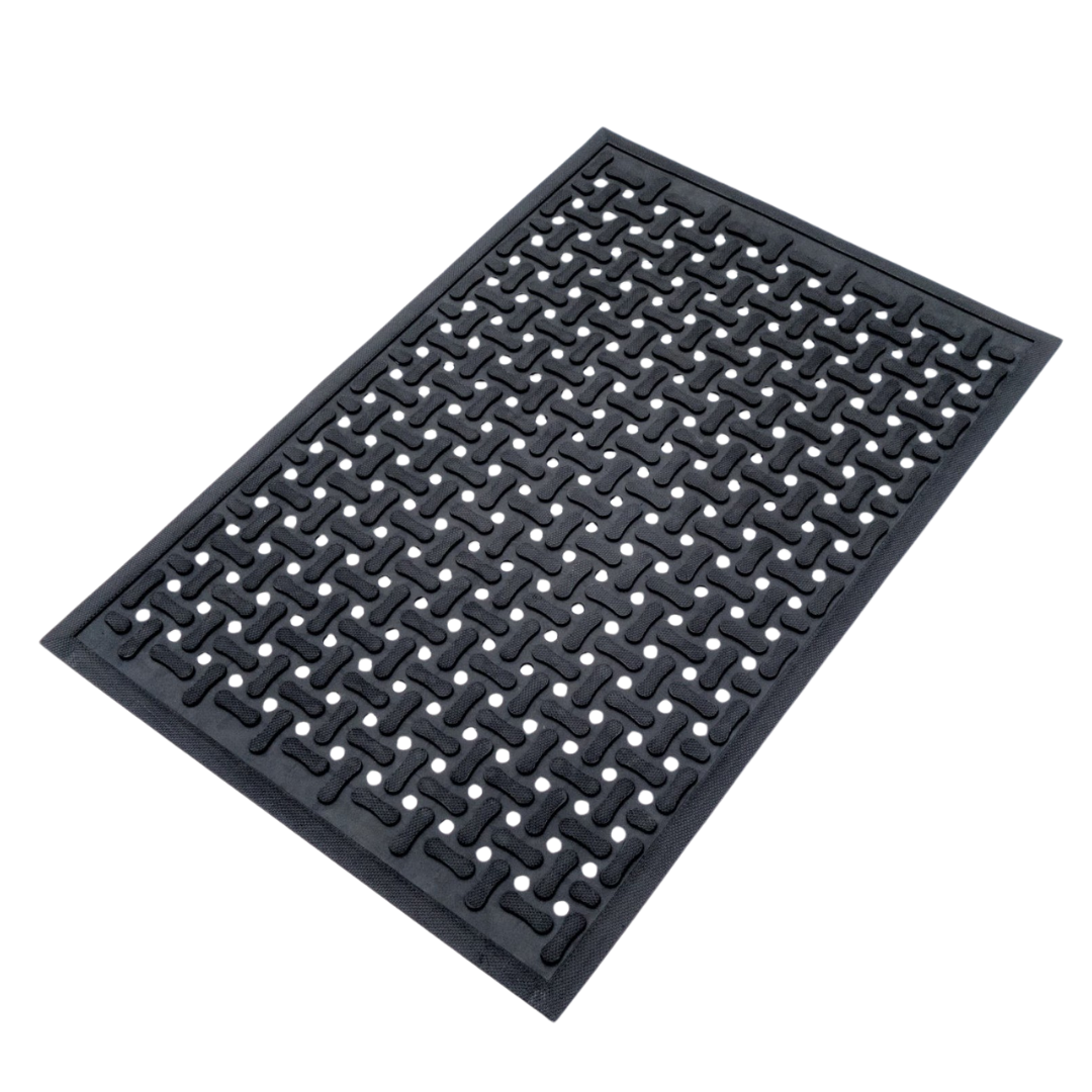 Conni Industrial Rubber Mat in black, 60cm x 90cm, designed for slip resistance, durability, and comfort in healthcare, aged care, and daily living settings