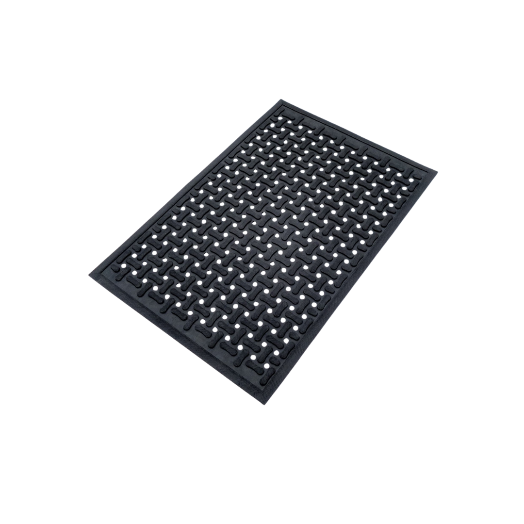 Conni Industrial Rubber Mat in black, 60cm x 90cm, designed for slip resistance, durability, and comfort in healthcare, aged care, and daily living settings