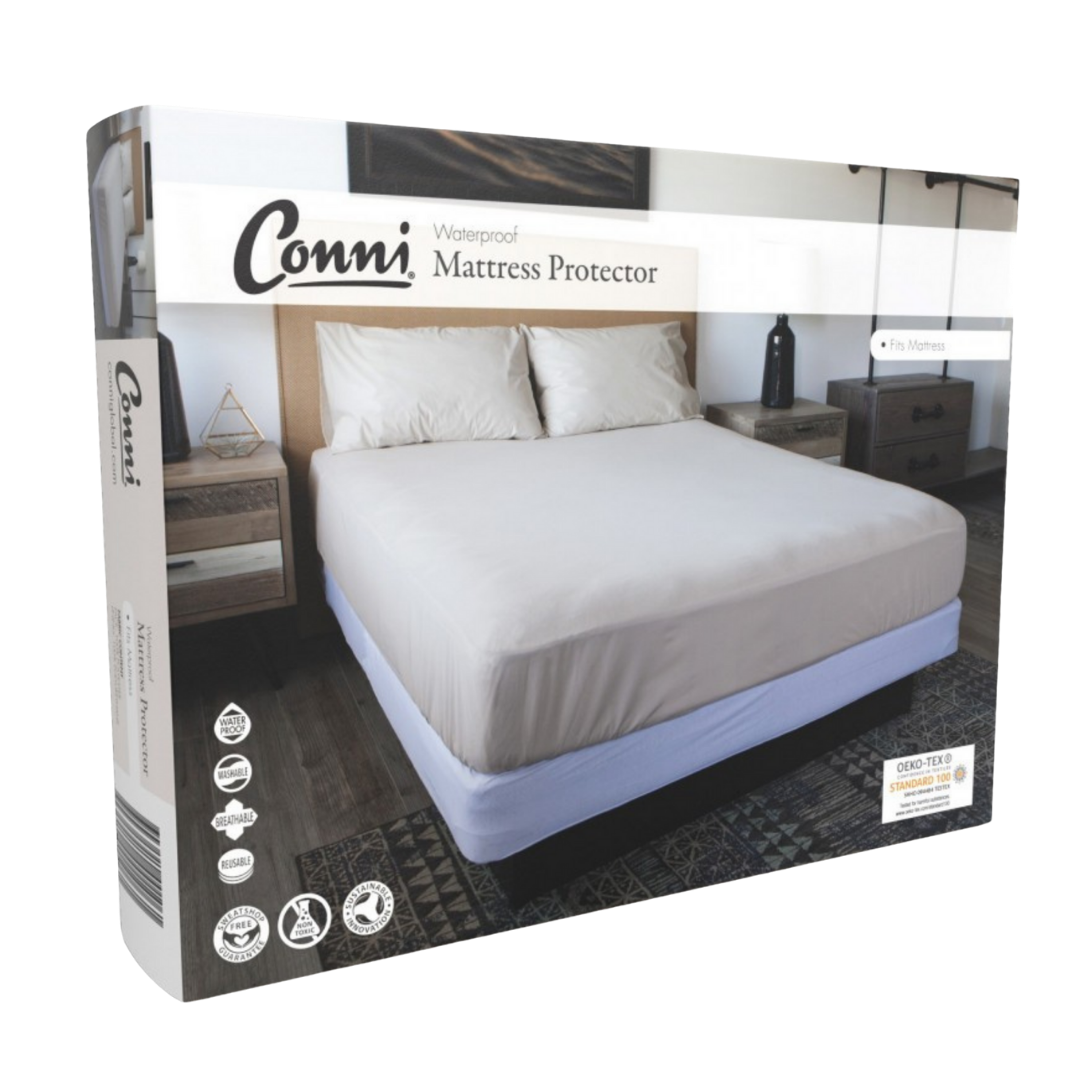 Conni Mattress Protector in Single, Double, King Single, Queen and King sizes provides discreet, washable waterproof bedding protection for comfort and dignity.