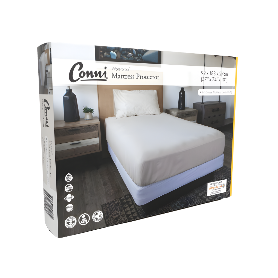 Conni Mattress Protector in Single, Double, King Single, Queen and King sizes offers discreet, washable waterproof bedding protection for comfort and dignity.