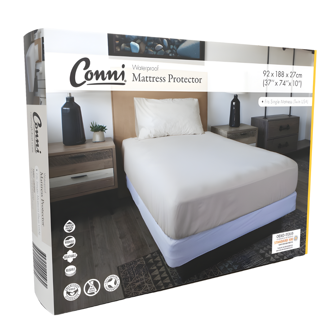 Conni Mattress Protector in Single, Double, King Single, Queen and King sizes offers discreet, washable waterproof bedding protection for comfort and dignity.