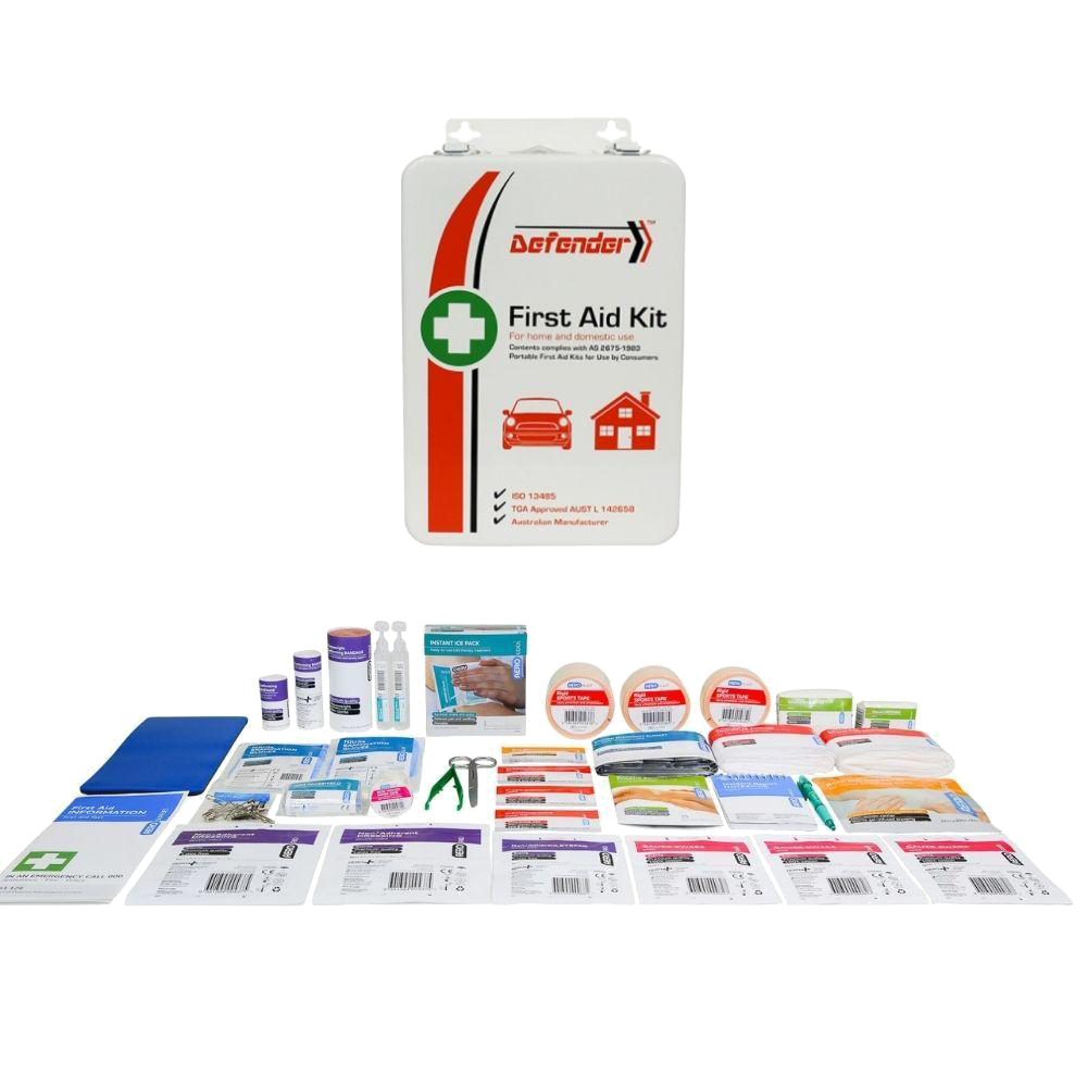 Defender 3 Series Metal Tough First Aid Kit with durable case and comprehensive supplies for workplace safety.