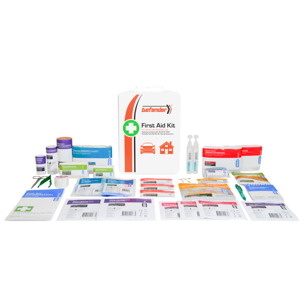 Defender 3 Series Metal Tough First Aid Kit with durable case and comprehensive supplies for workplace safety.