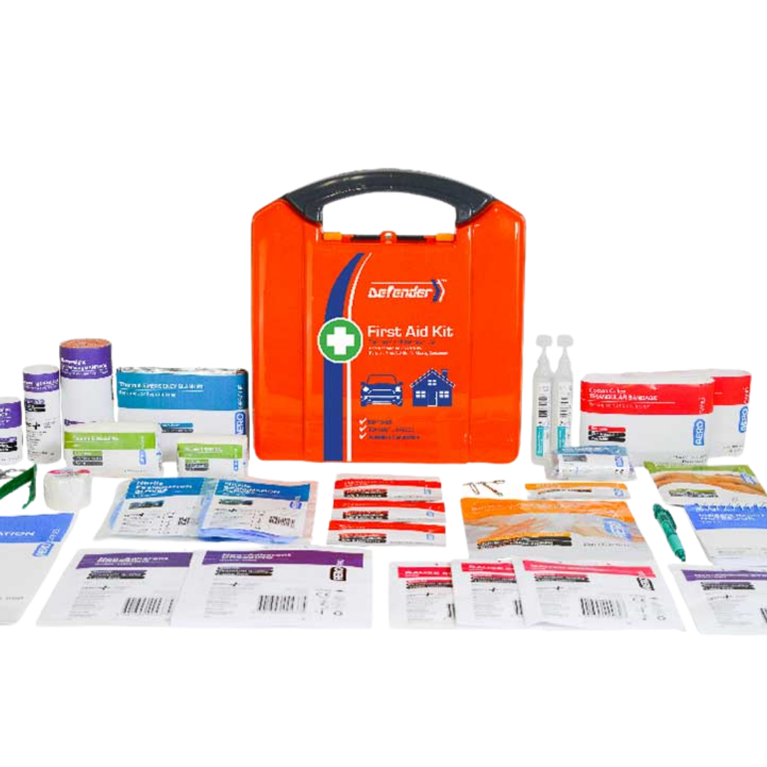 Defender 3 Series Plastic Neat First Aid Kit with compact plastic case and essential emergency supplies