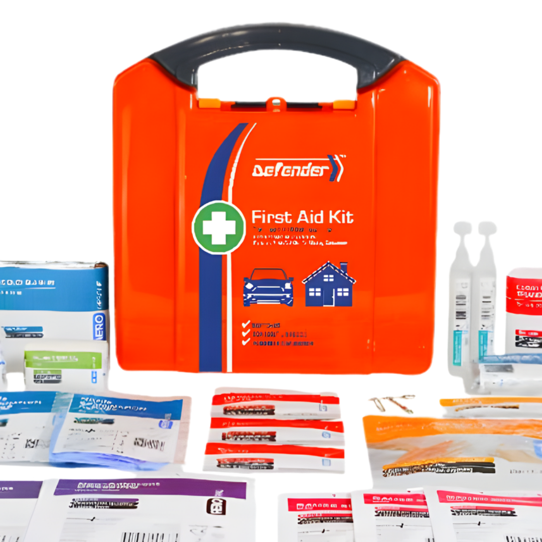 Defender 3 Series Plastic Neat First Aid Kit with compact plastic case and essential emergency supplies