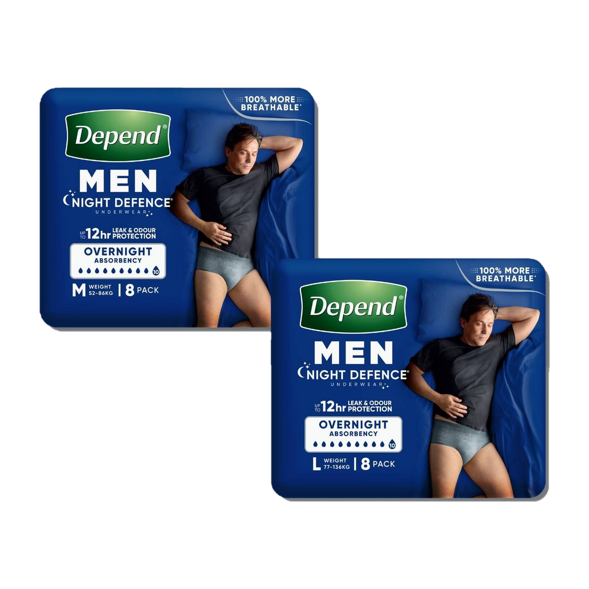 Depend Men Night Defence Underwear 8 packs in Medium and Large sizes