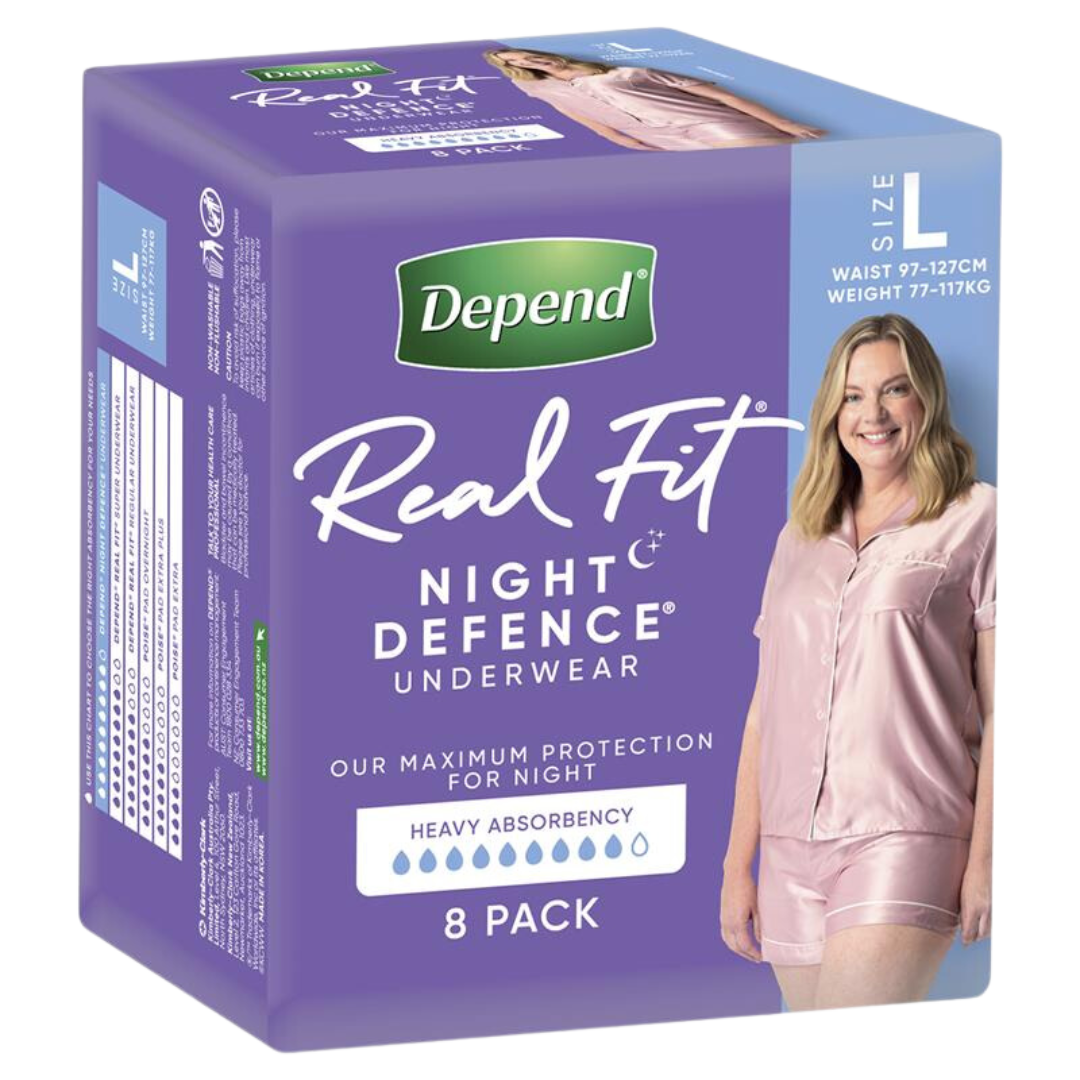 Depend Real Fit Underwear Night Defence For Women Large offers discreet, secure overnight protection with a real underwear fit and breathable comfort.
