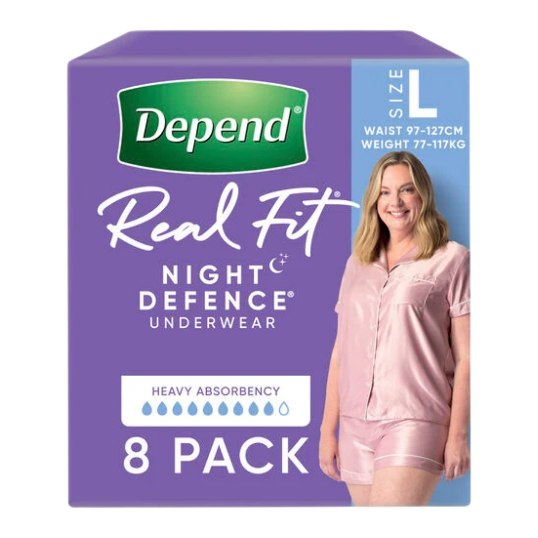 Depend Real Fit Underwear Night Defence For Women Large offers discreet, secure overnight protection with a real underwear fit and breathable comfort.