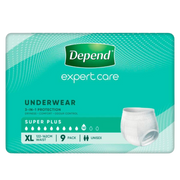 Depend Unisex Underwear Super Plus in sizes S to XL, discreet absorbent continence care solution offering comfort, dignity, and reliable protection daily.