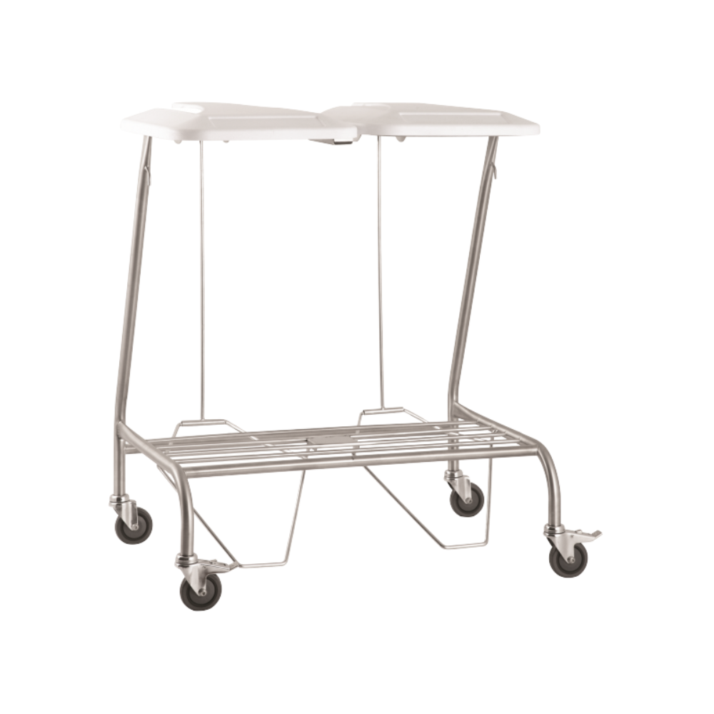 Double Linen Skip with durable frame, dual compartments and smooth mobility, ideal for hospitals, aged care and home care laundry management.
