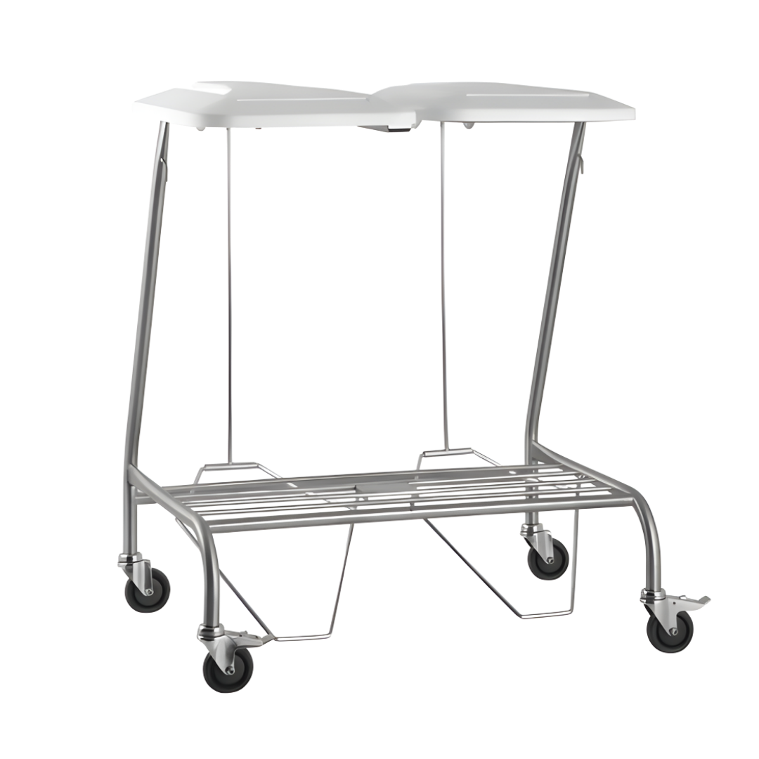 Double Linen Skip with durable frame, dual compartments and smooth mobility, ideal for hospitals, aged care and home care laundry management.