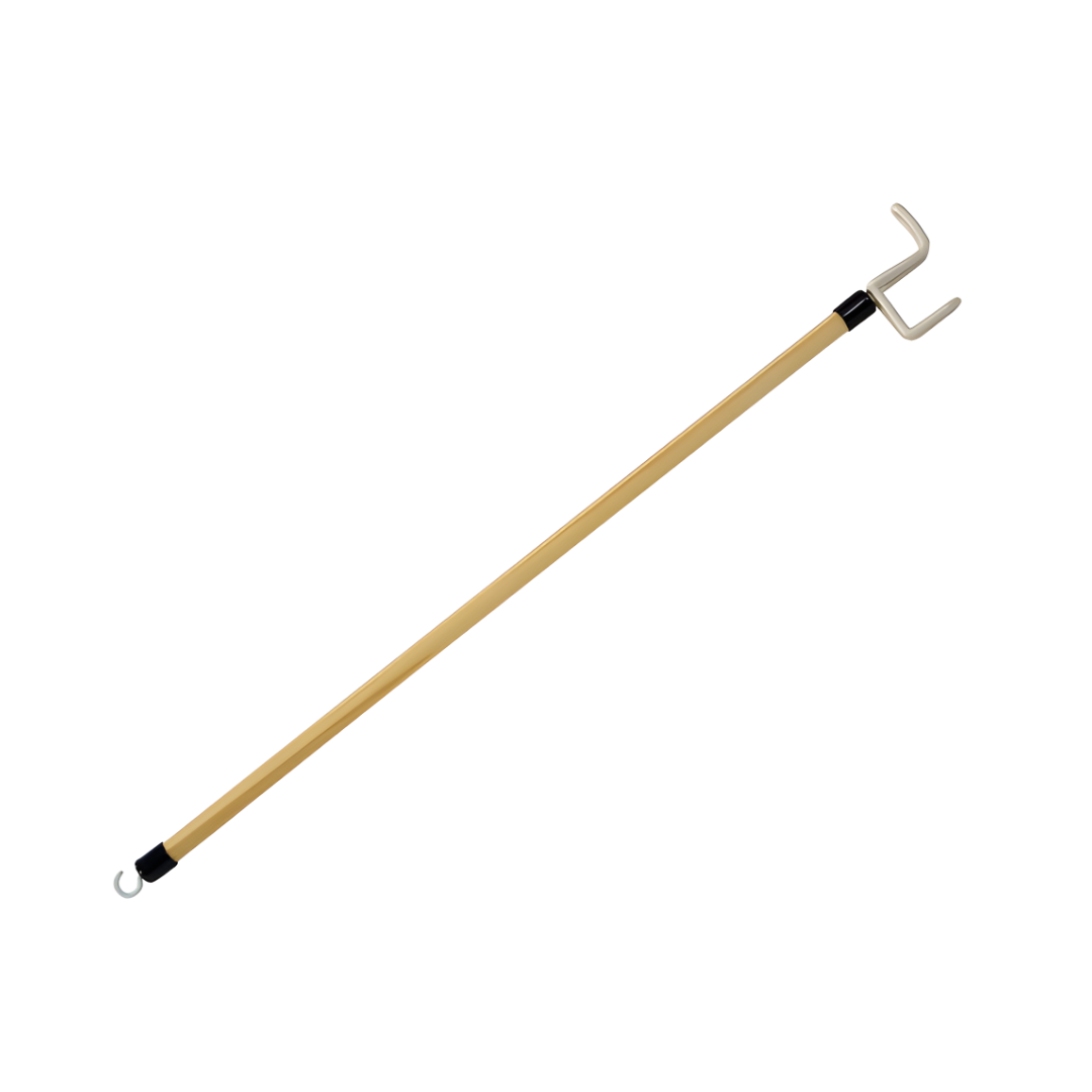 Dressing stick with hook and push/pull ends, available in 18 and 27 inches, designed to assist with independent dressing tasks.