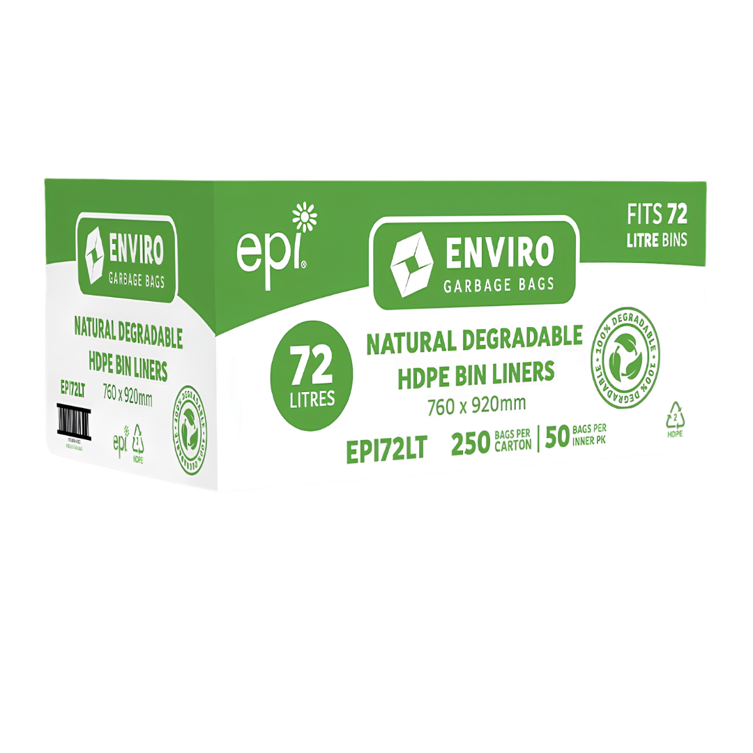 Eco-friendly Enviro Natural Degradable Bin Liner 72L designed for reliable waste disposal in homes, workplaces, aged care, and healthcare settings.