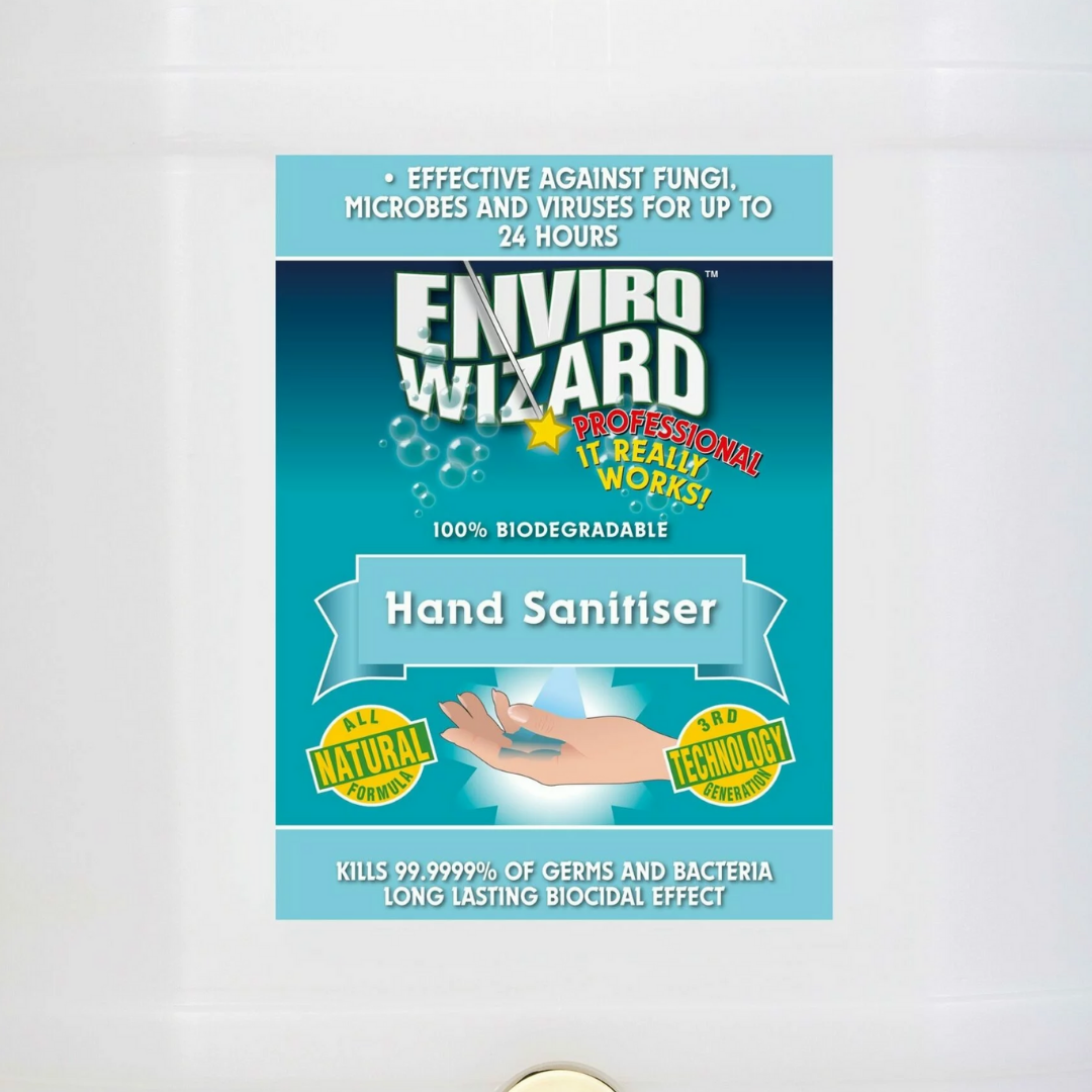 Enzyme Wizard 20 Litre Hand Sanitiser – ready-to-use, alcohol-free, eco-friendly sanitising solution for bulk use