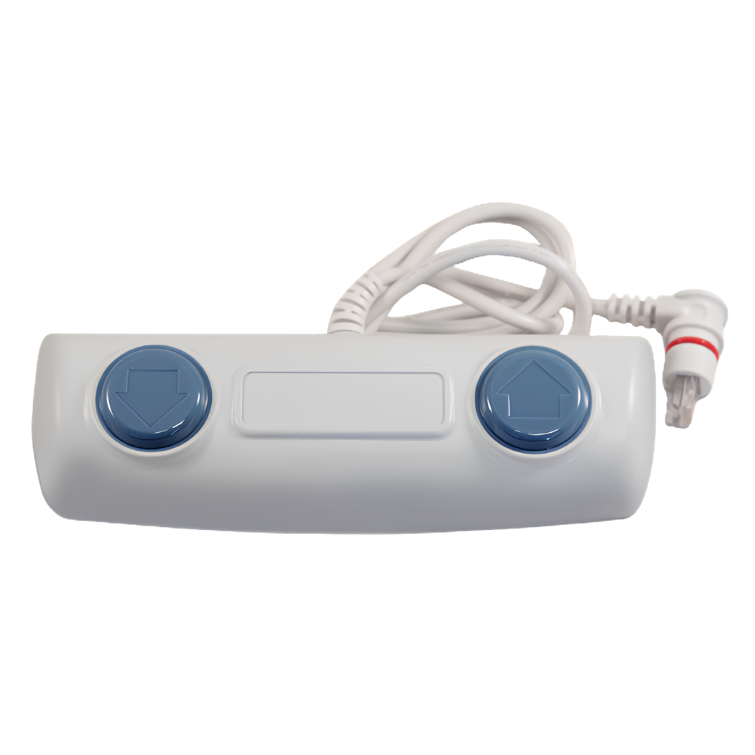 Foot Control Red Dot accessory for electric hi-lo treatment couches, enabling hands-free height adjustment for safe and hygienic patient care.