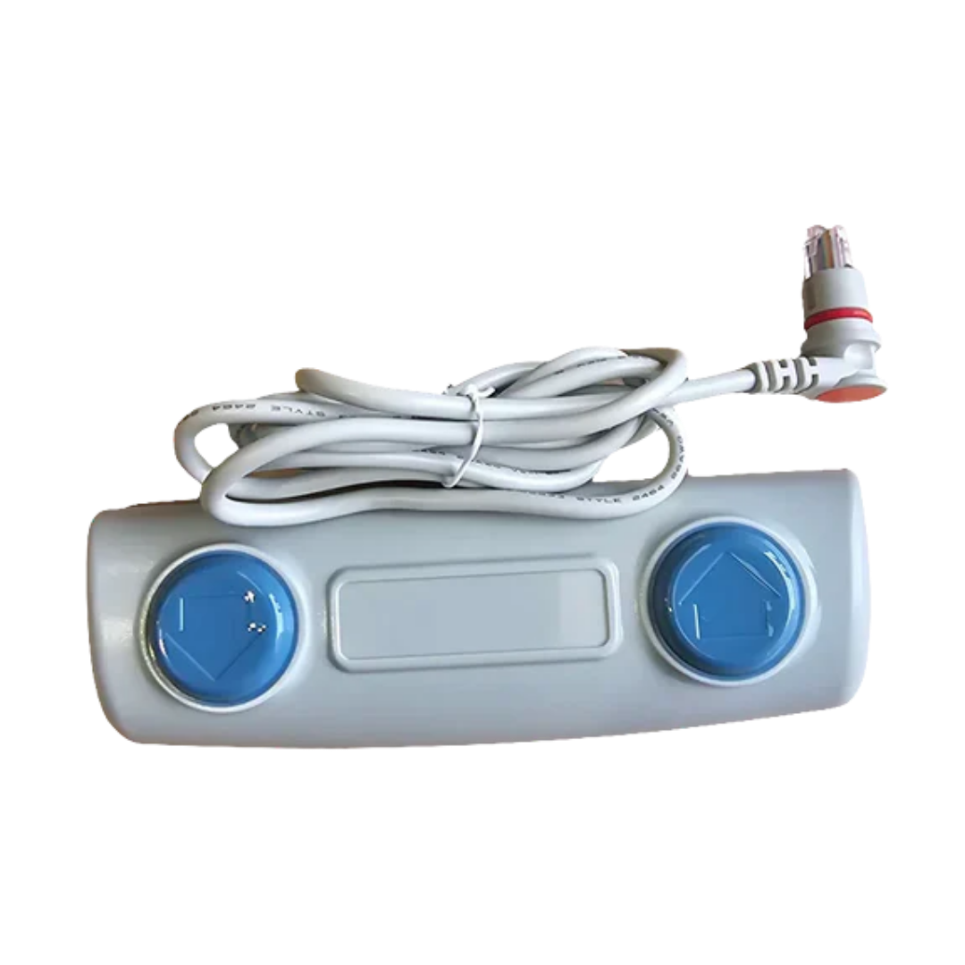 Foot Control Red Dot accessory for electric hi-lo treatment couches, enabling hands-free height adjustment for safe and hygienic patient care.