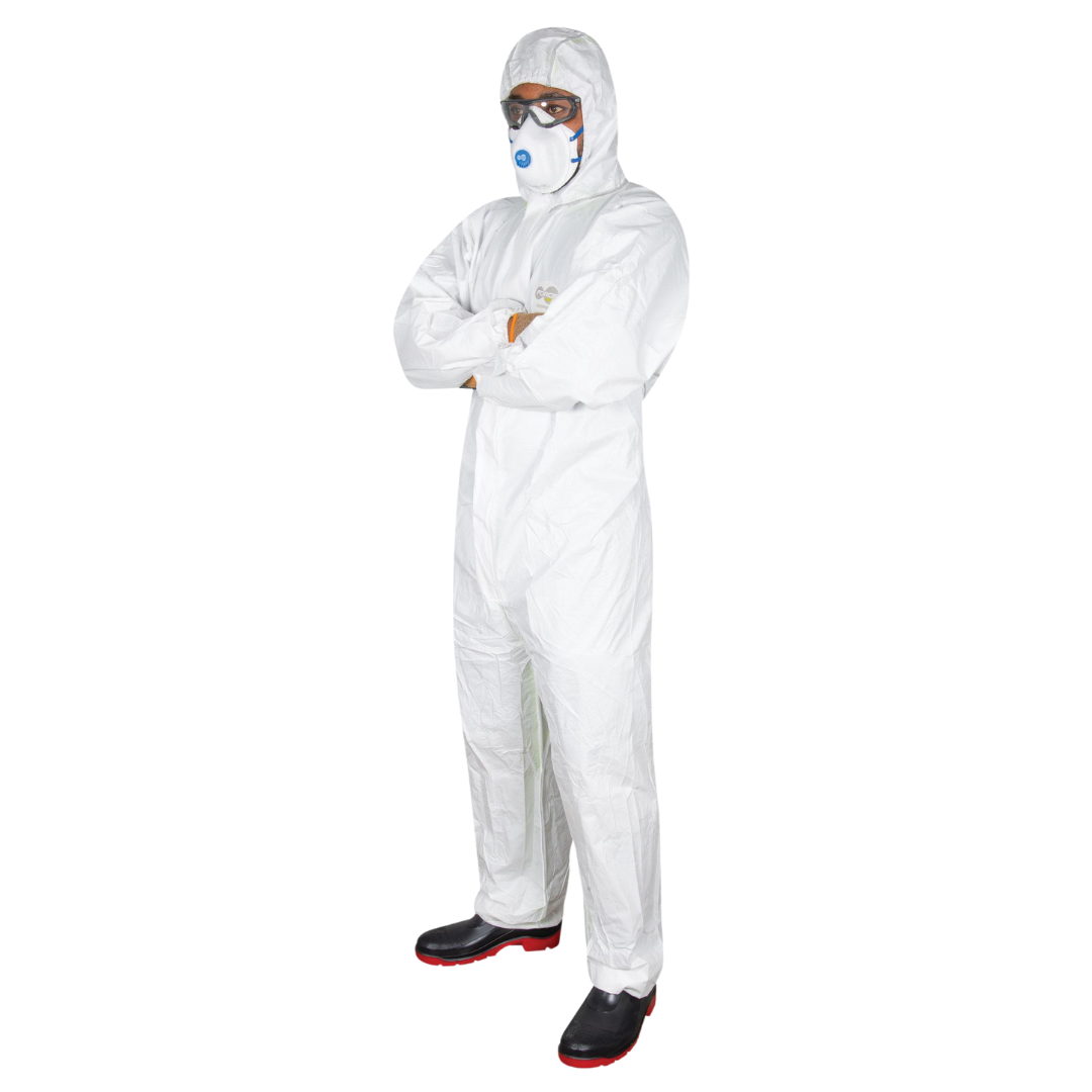 The Force360 Repel Type 5-6 Coverall is a lightweight, hooded protective suit designed to guard against hazardous dust and light liquid splashes. Made from breathable, low-lint material, it features elasticated cuffs, ankles, and waist for a secure fit, along with a front zipper closure for easy wear. 