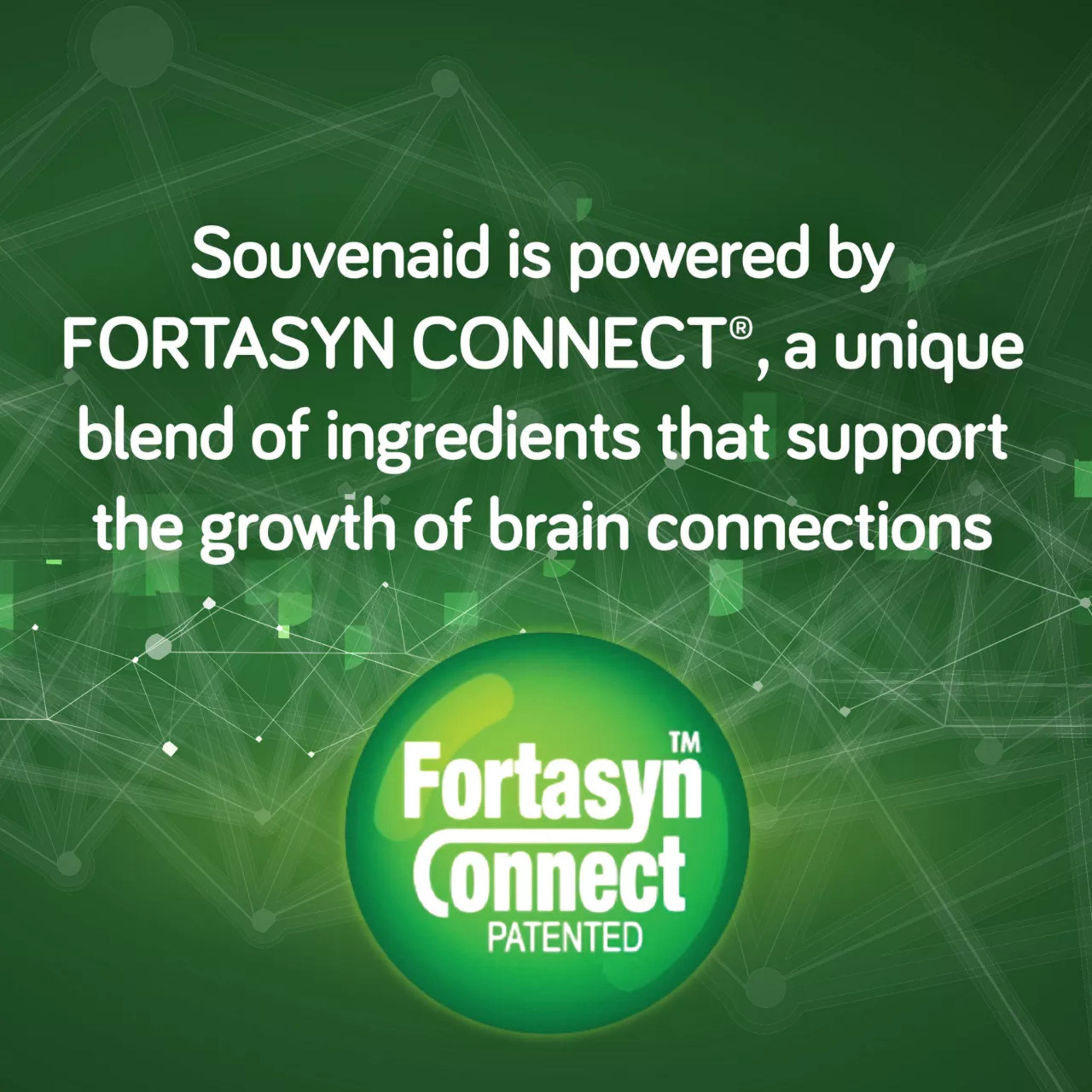 Fortasyn Connect on a green background with network-like design