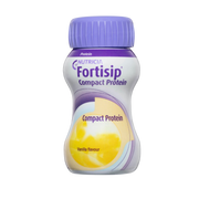 Fortisip Compact Protein bottle with purple cap on a white background