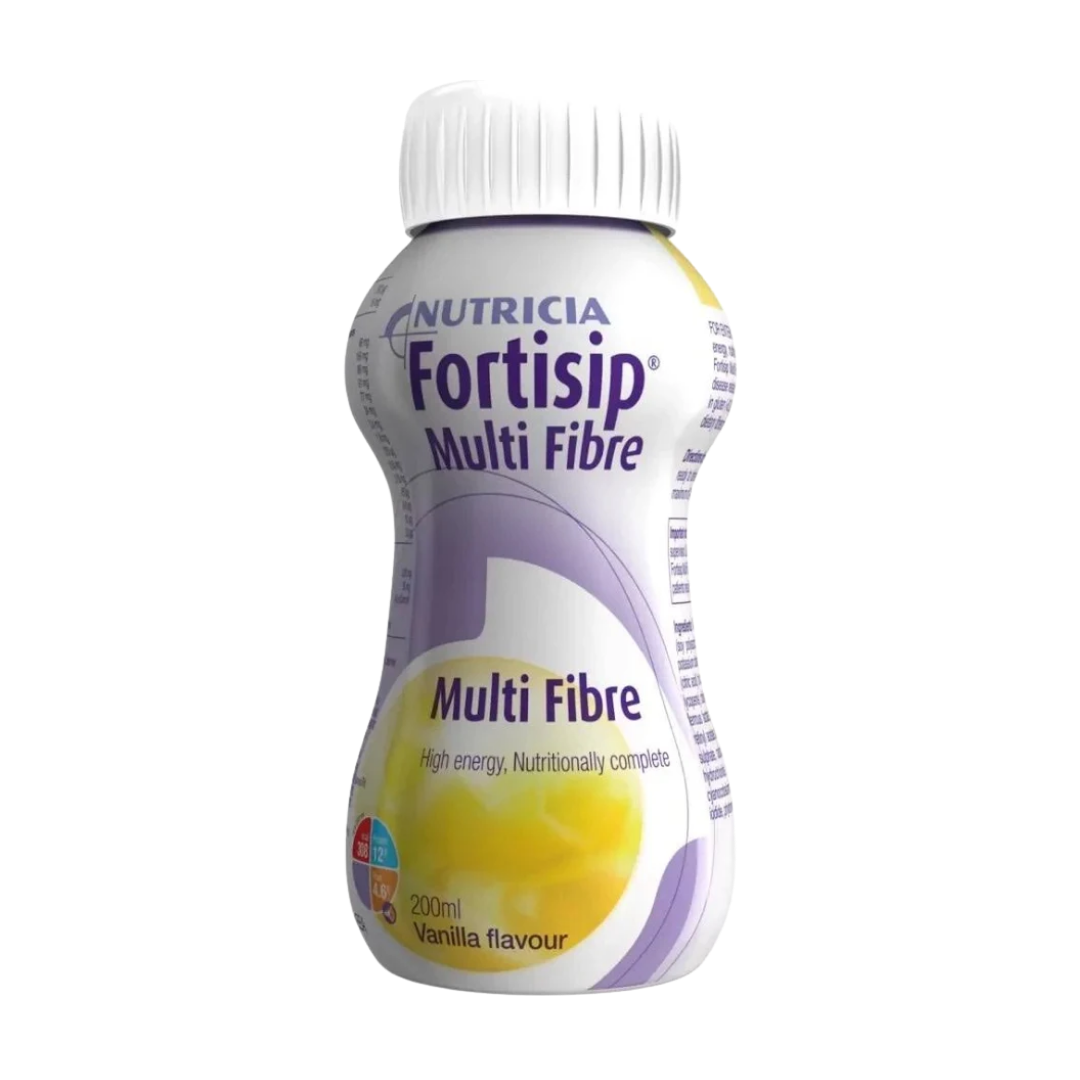 Fortisip Multi Fibre Vanilla 200ml bottle with fibre blend, protein, and complete nutrition.