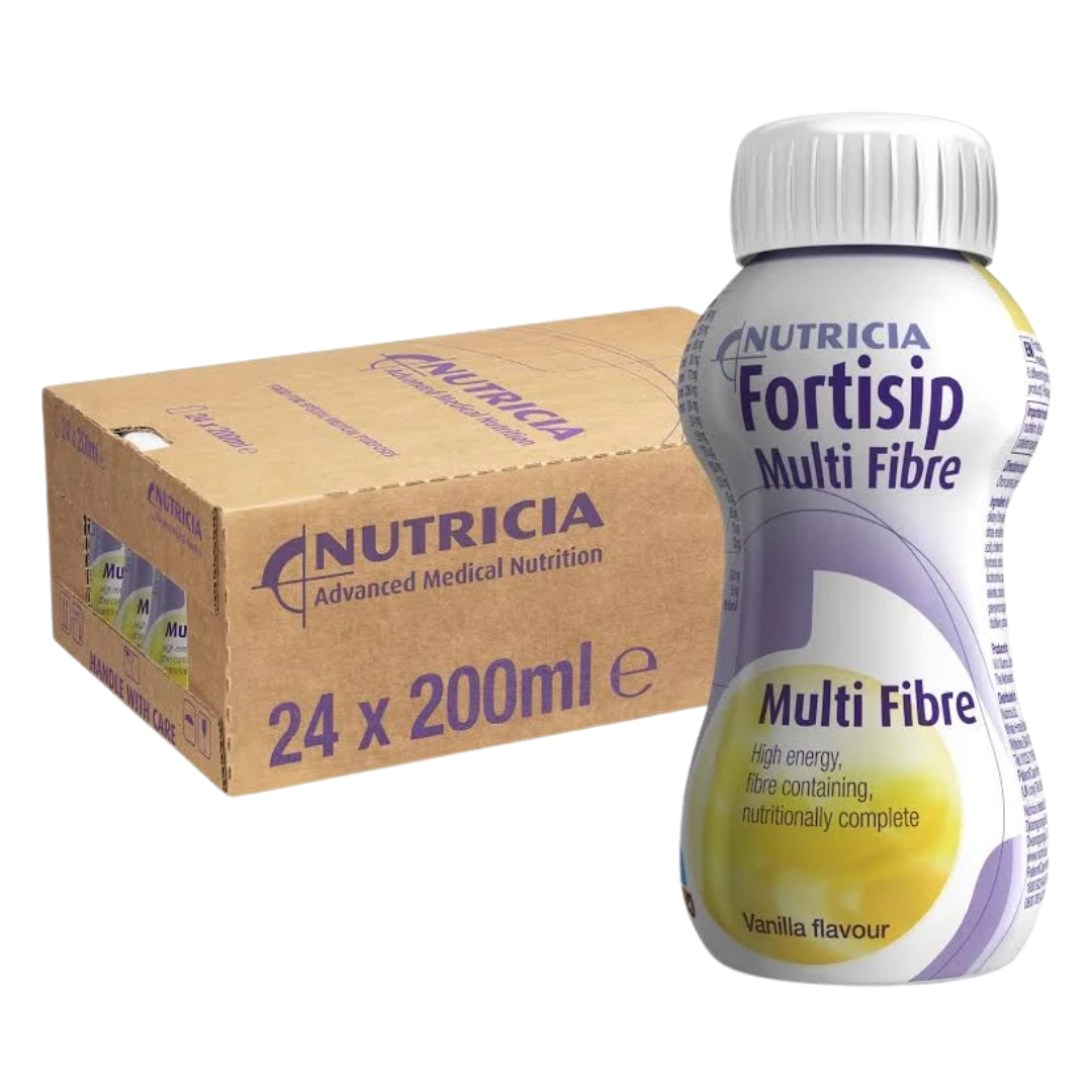 Fortisip Multi Fibre Vanilla 200ml bottle with fibre blend, protein, and complete nutrition.