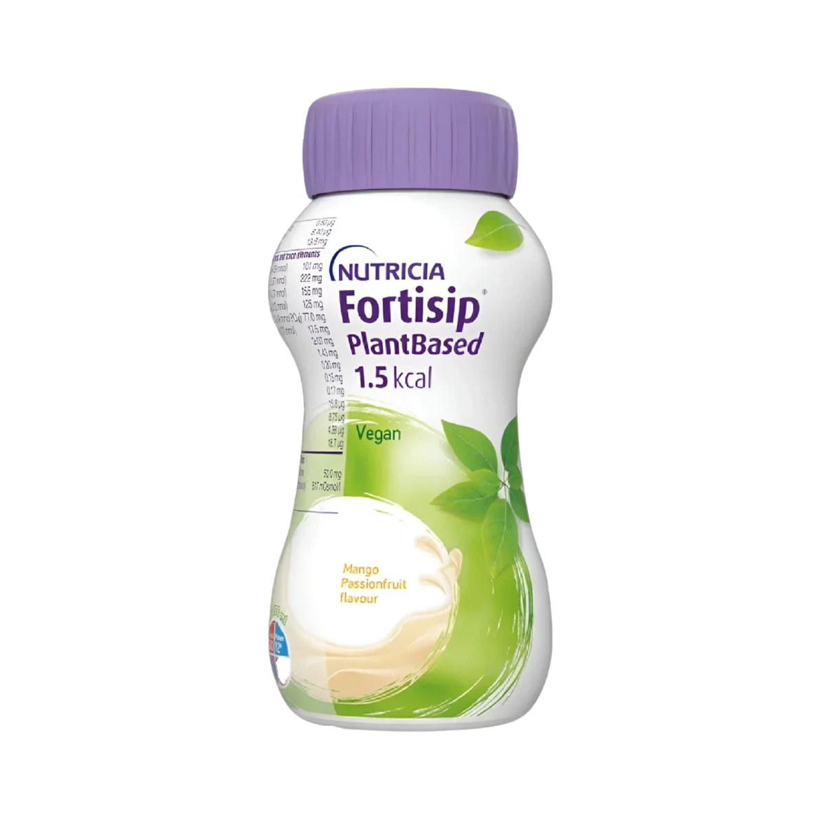 Nutricia Fortisip PlantBased 1.5 kcal 200ml bottle in Mango Passionfruit flavor on a transparent background