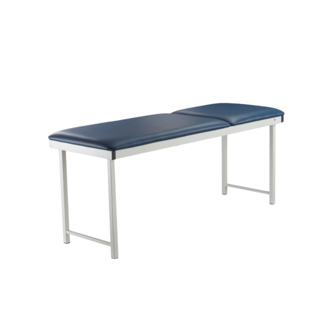 Free Standing Treatment Couch in navy blue with adjustable backrest and steel frame – ideal for clinical and medical use.