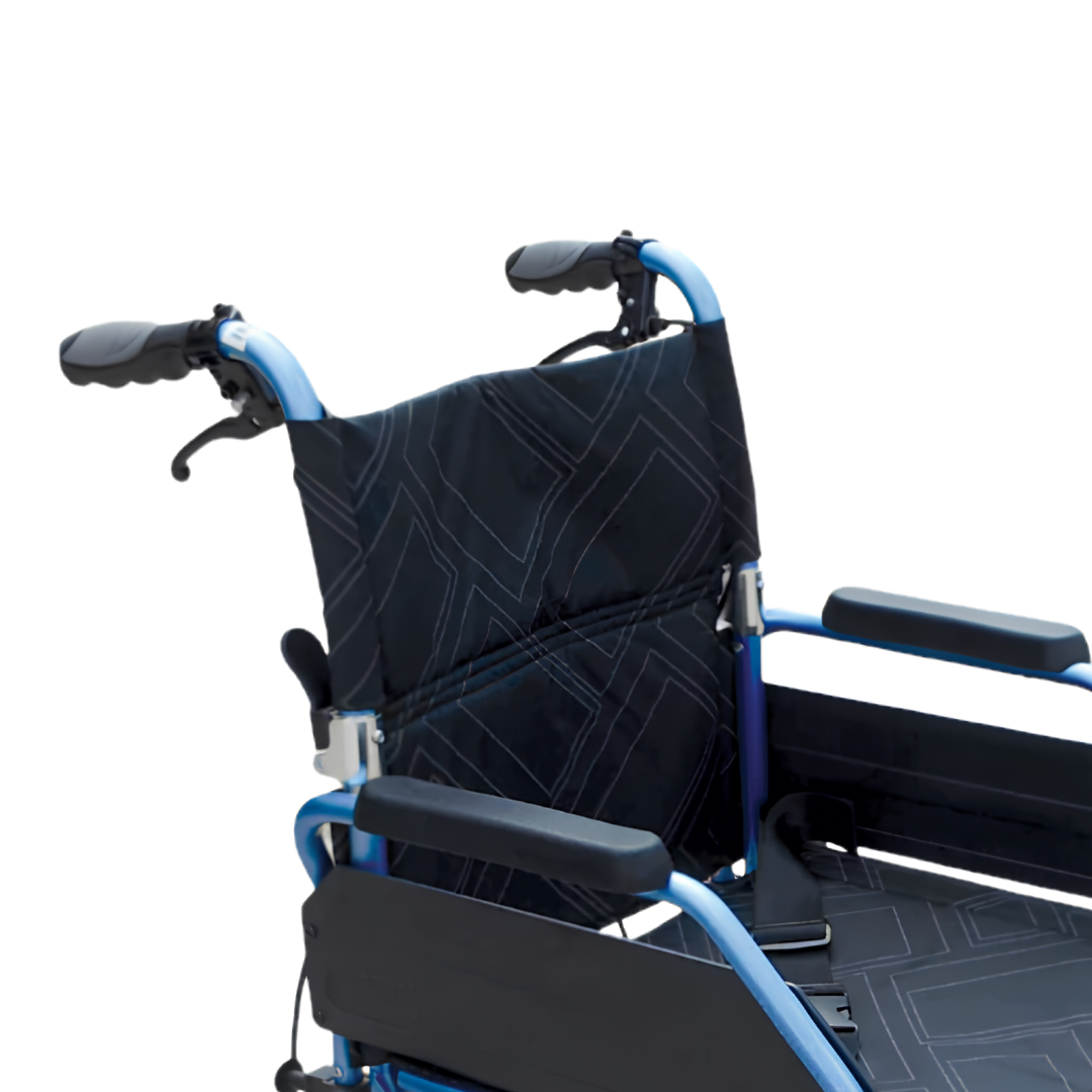 Freedom Excel Attendant Propelled Superlite Transporter Wheelchair offers lightweight, compact design with 460mm and 510mm seat width options for safe mobility.