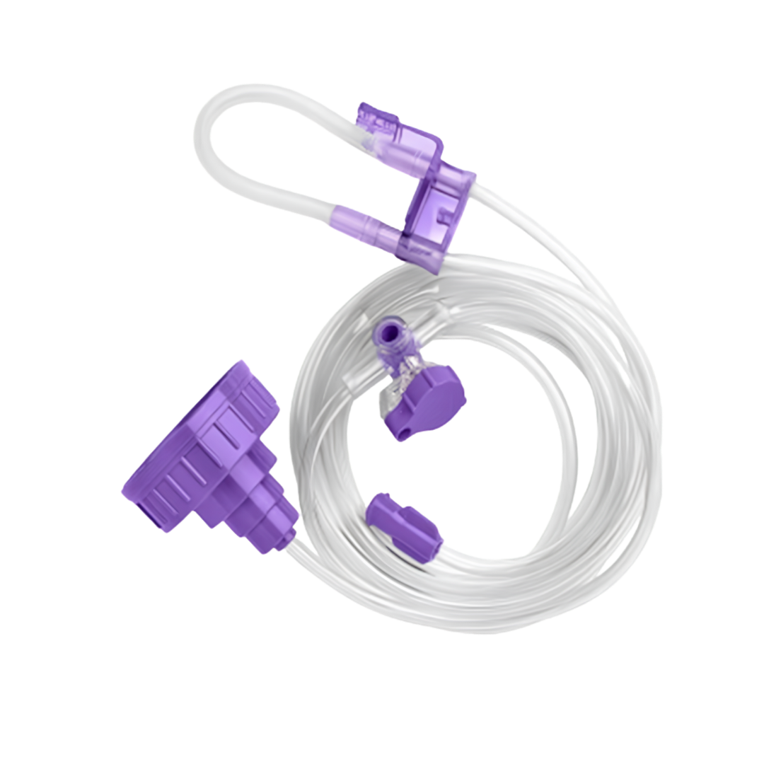 Freego Pump Giving Set with precision tubing and spike chamber designed for controlled enteral feeding delivery in clinical and home care settings.