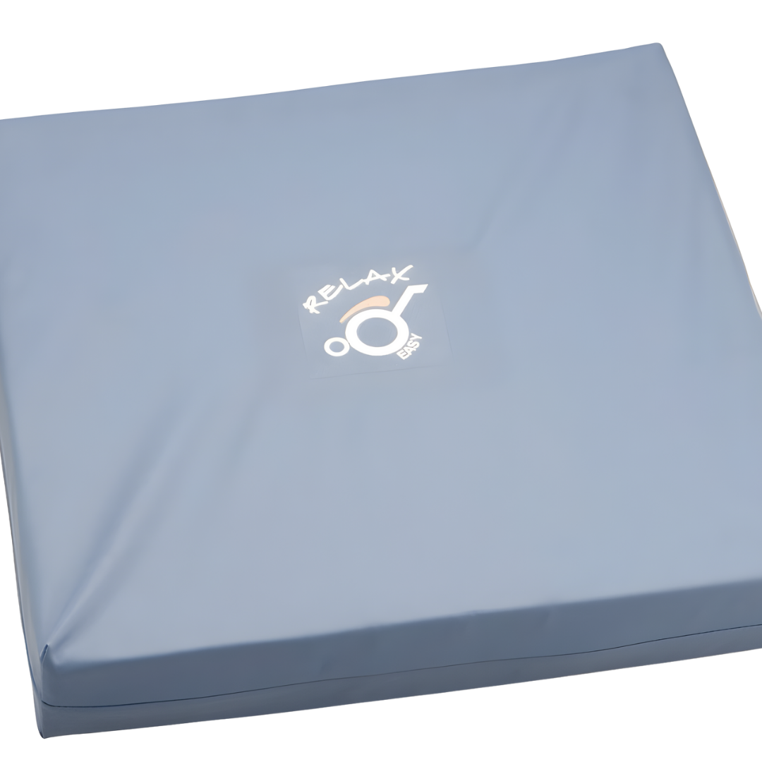 Care Quip Glide Relax Easy Cushion 18 x 18in provides supportive, washable seating comfort with pressure relief for wheelchairs, aged care, and home use.