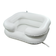 Inflatable shampoo basin with supportive neck rest, lightweight portable design, ideal for assisted hair washing, home care, and comfortable hygiene routines.
