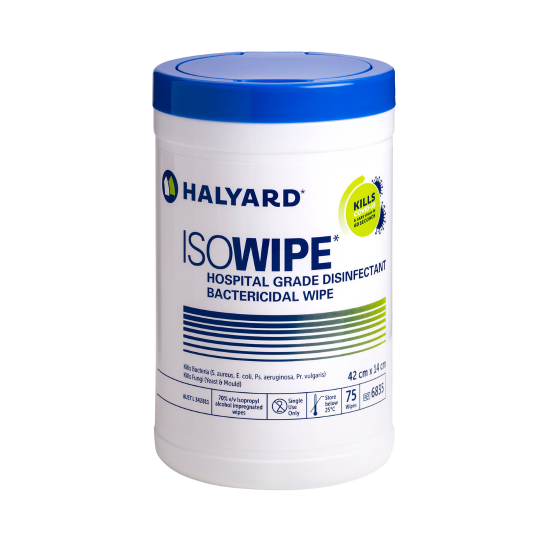 Halyard Isowipe Wipes Canister – 75 alcohol-based disinfectant wipes for medical-grade surface cleaning