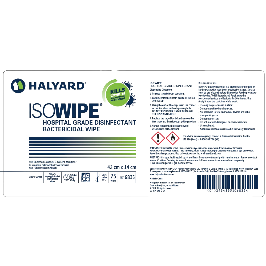 Halyard Isowipe Wipes Canister – 75 alcohol-based disinfectant wipes for medical-grade surface cleaning