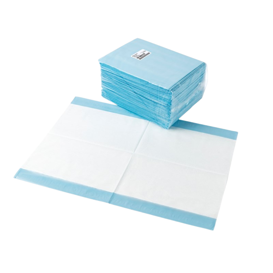 Halyard Underpads 8-Ply 39.5 x 55cm with soft top layer and waterproof backing, designed for high-absorbency protection in hospitals, aged care, and home environments.