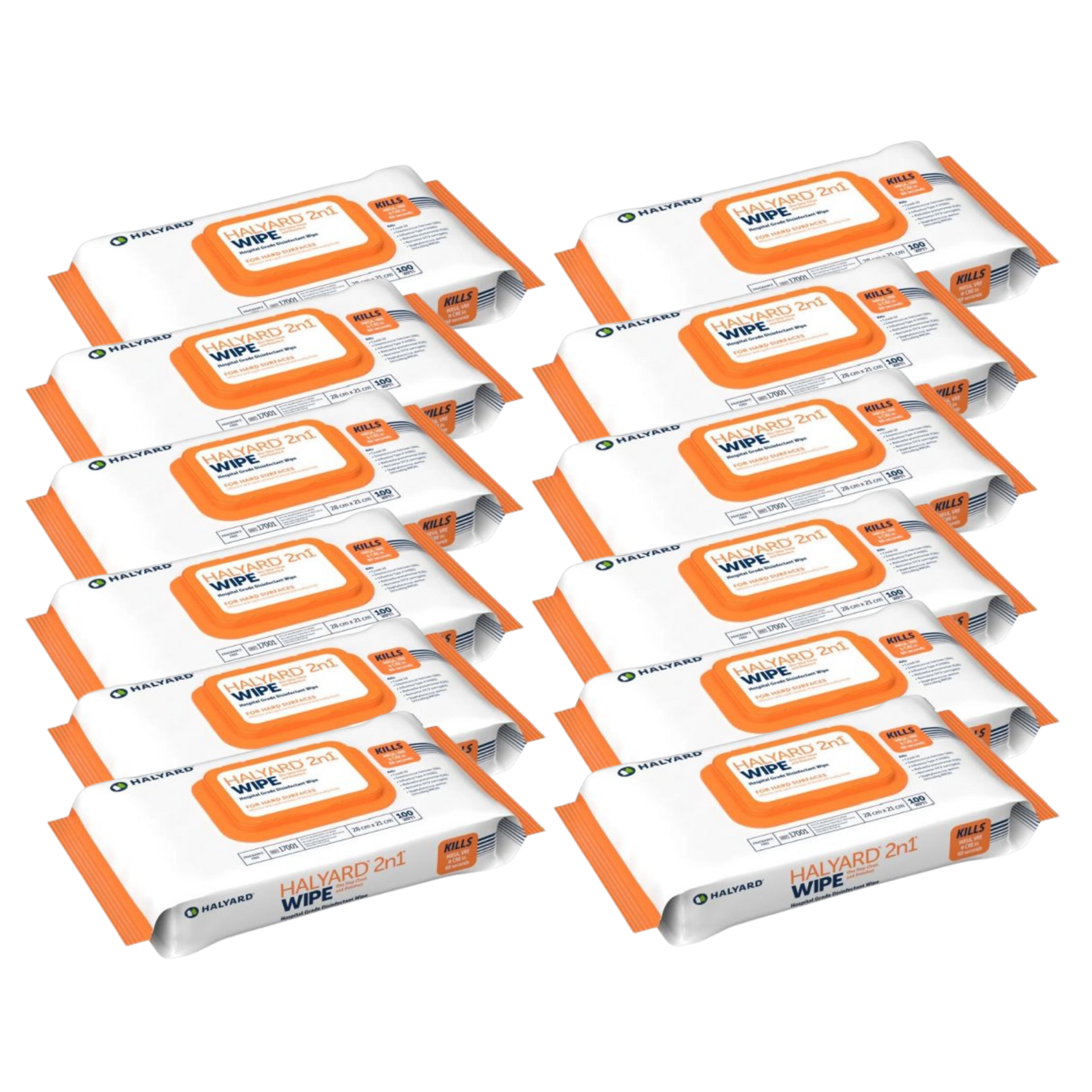 Multiple packages of Halyard 2in1 wipes on a white background