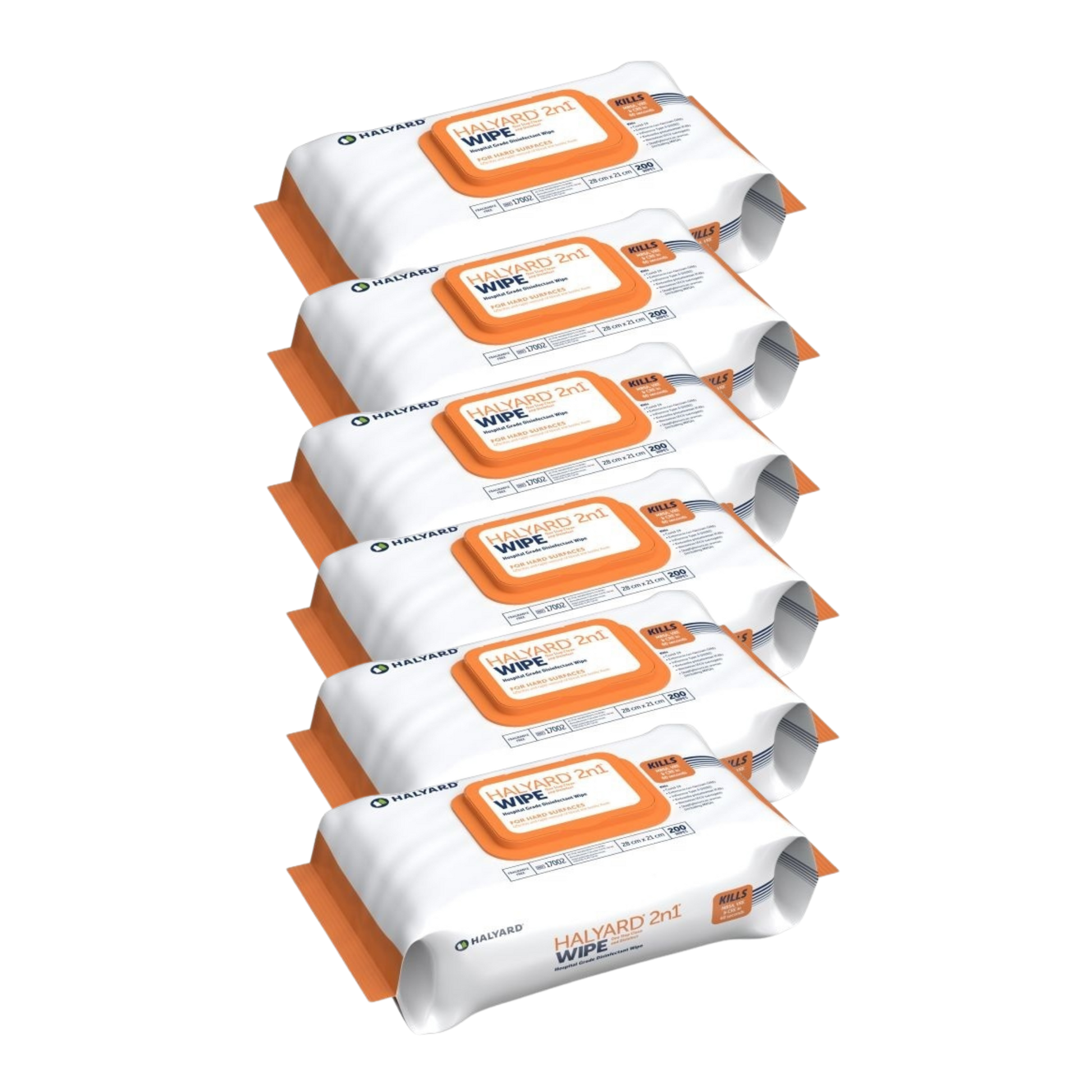 Multiple packages of Halyard 2n1 wipes on a white background
