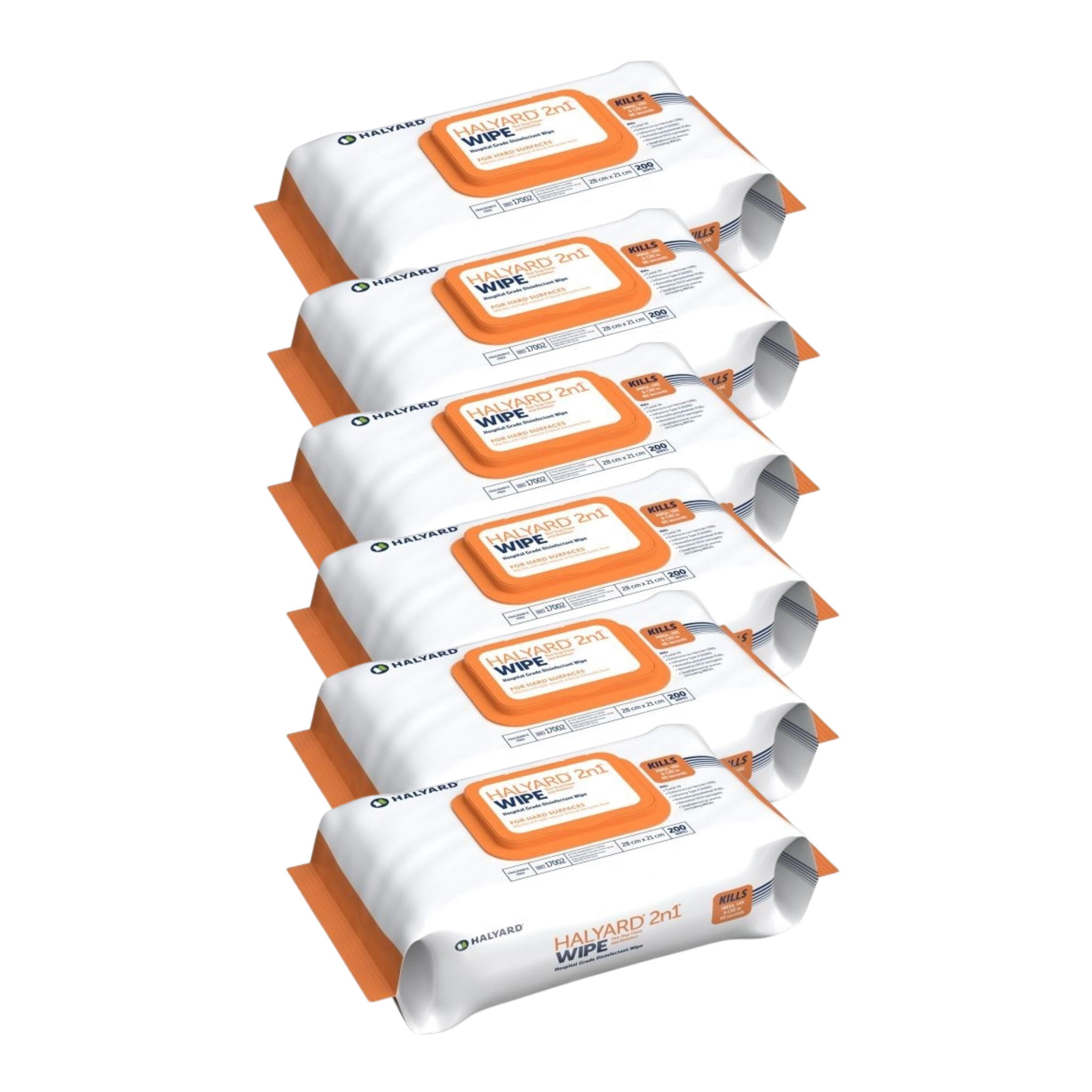 Multiple packages of Halyard 2n1 wipes on a white background