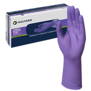 Halyard Purple Nitrile-Xtra High Risk Exam Gloves provide maximum barrier protection with extended cuff, available in sizes XS to XL for healthcare safety.