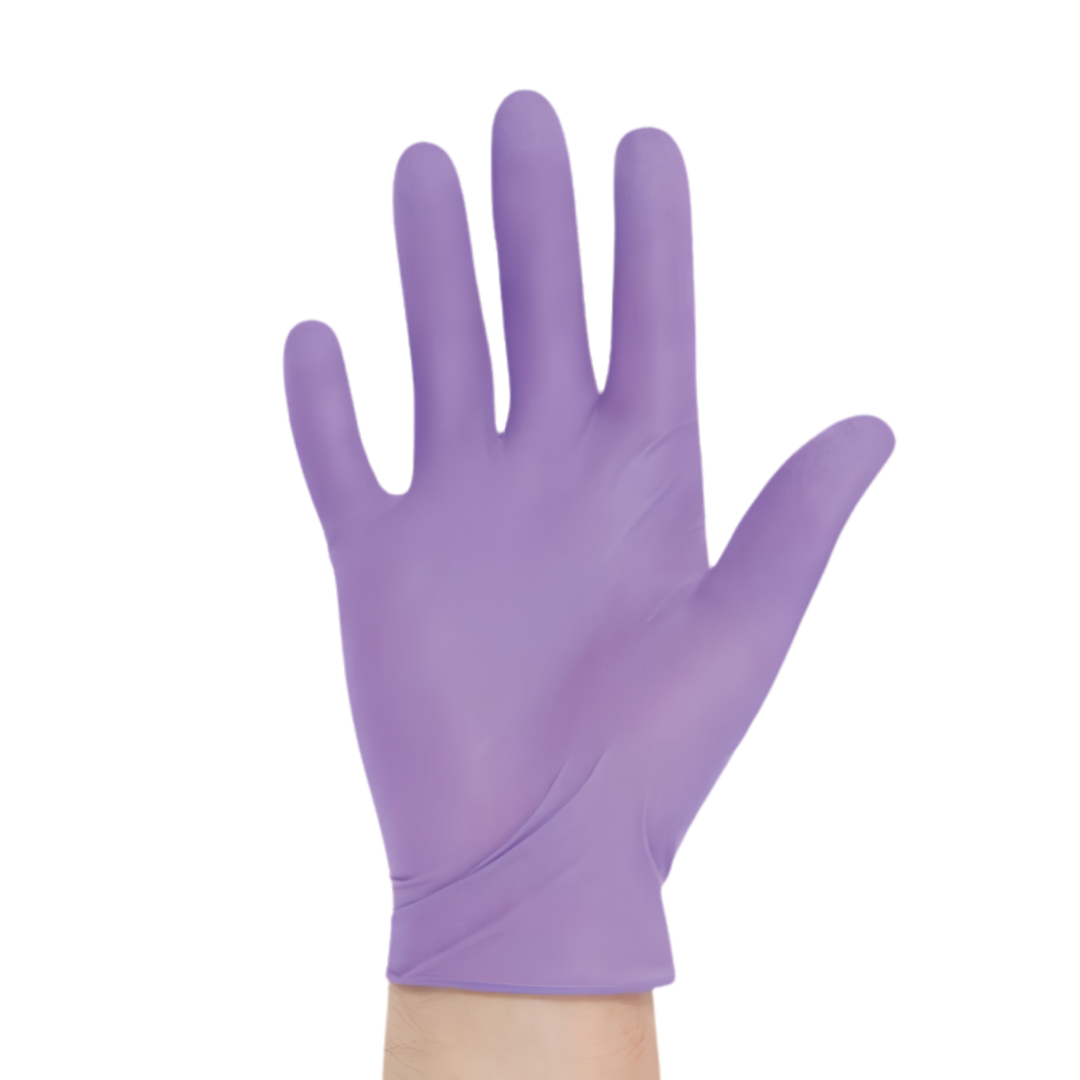 Halyard Purple Nitrile Exam Gloves provide durable, latex-free protection with textured fingertips, available in sizes XS to Large for healthcare and daily care.