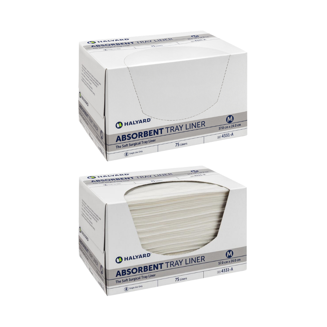 Halyard Tray Liner Absorbent Low Lint 24x37cm provides clean, absorbent protection for medical trays, reducing lint and supporting infection control.