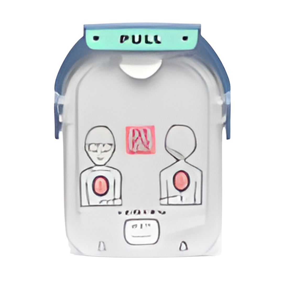 HeartStart HS1 First Aid SMART Defibrillator Pads – replacement electrode pads for Philips HS1 AED, available in adult and child variants, designed for quick application and reliable emergency response.