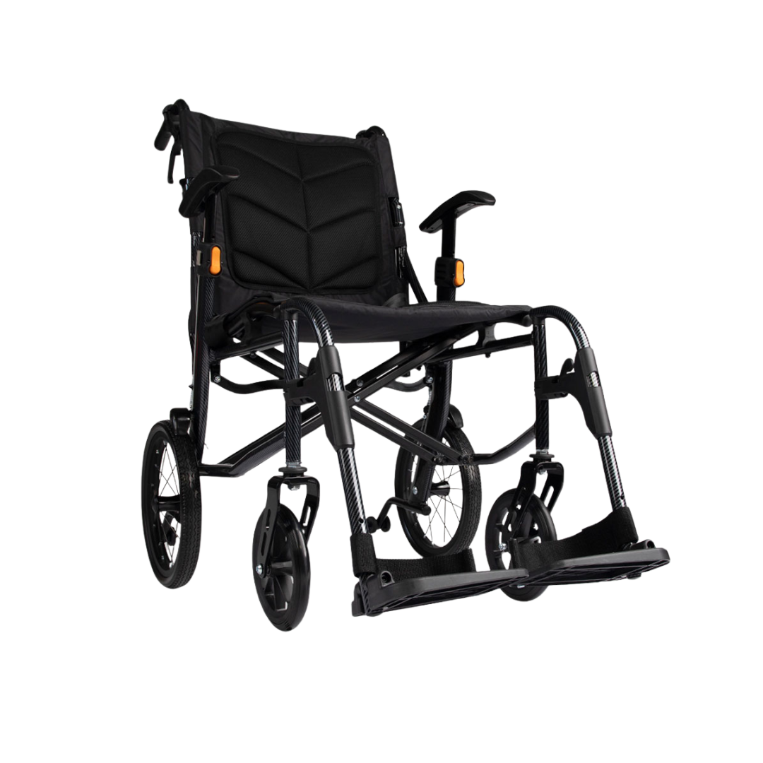 Hero Medical Active Ultra Lite1 8'' Transit Wheelchair – carbon fibre, foldable, lightweight mobility aid.