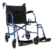 Hero Medical Feather Lite Wheelchair 18" available in Blue, Red, and Silver, lightweight design for everyday mobility support.